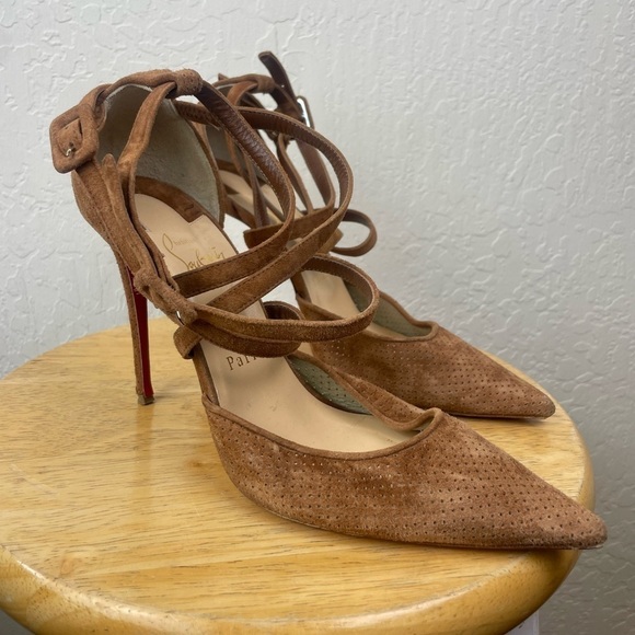 Christian Louboutin Victorilla Biscotto Brown Pump Sandal EU 37.5 US 7.5 - Picture 3 of 11